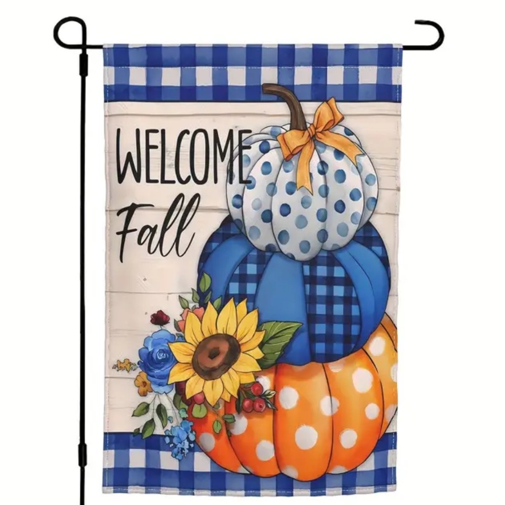 NIP Fall Yard Outdoor Welcome Fall Polka Dot Pumpkin Double Sided 12 x 18